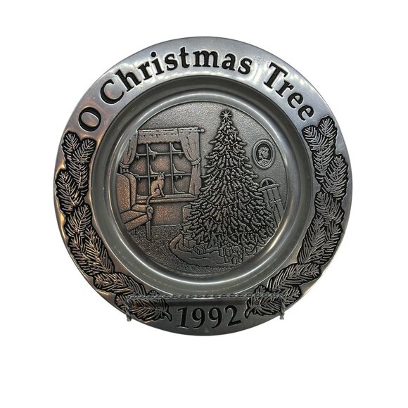 VTG Wilton Armetale O Christmas Tree 1992 Pewter Plate 11” Hanging Decorative - Picture 1 of 6